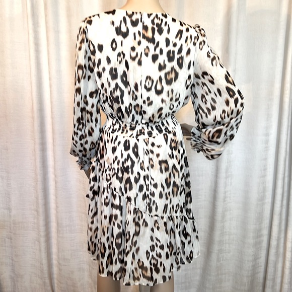 DNKY Size 10 EUC Animal Print Long Sleeve V-Neck Tiered Chiffon Dress (0120) - Picture 7 of 11